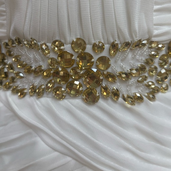 CACHE STRAPLESS GOLD BEADED RHINESTONE RESORT FORMAL WEDDING MINI DRESS SZ 12 - Picture 5 of 15